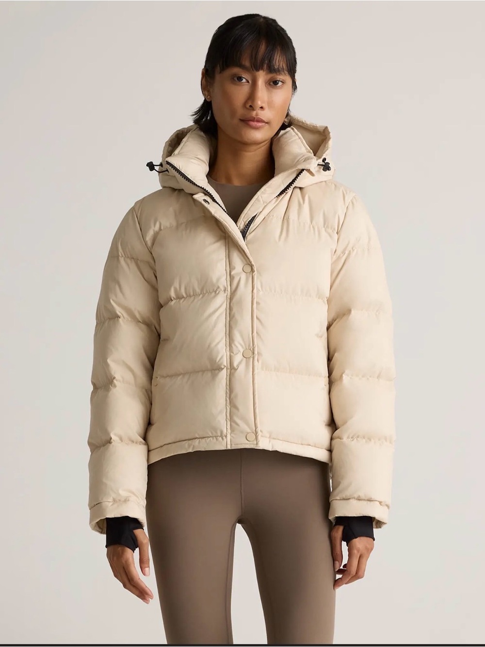 Quince Responsible Down Cropped Puffer in Oatmilk Small NWOT 922